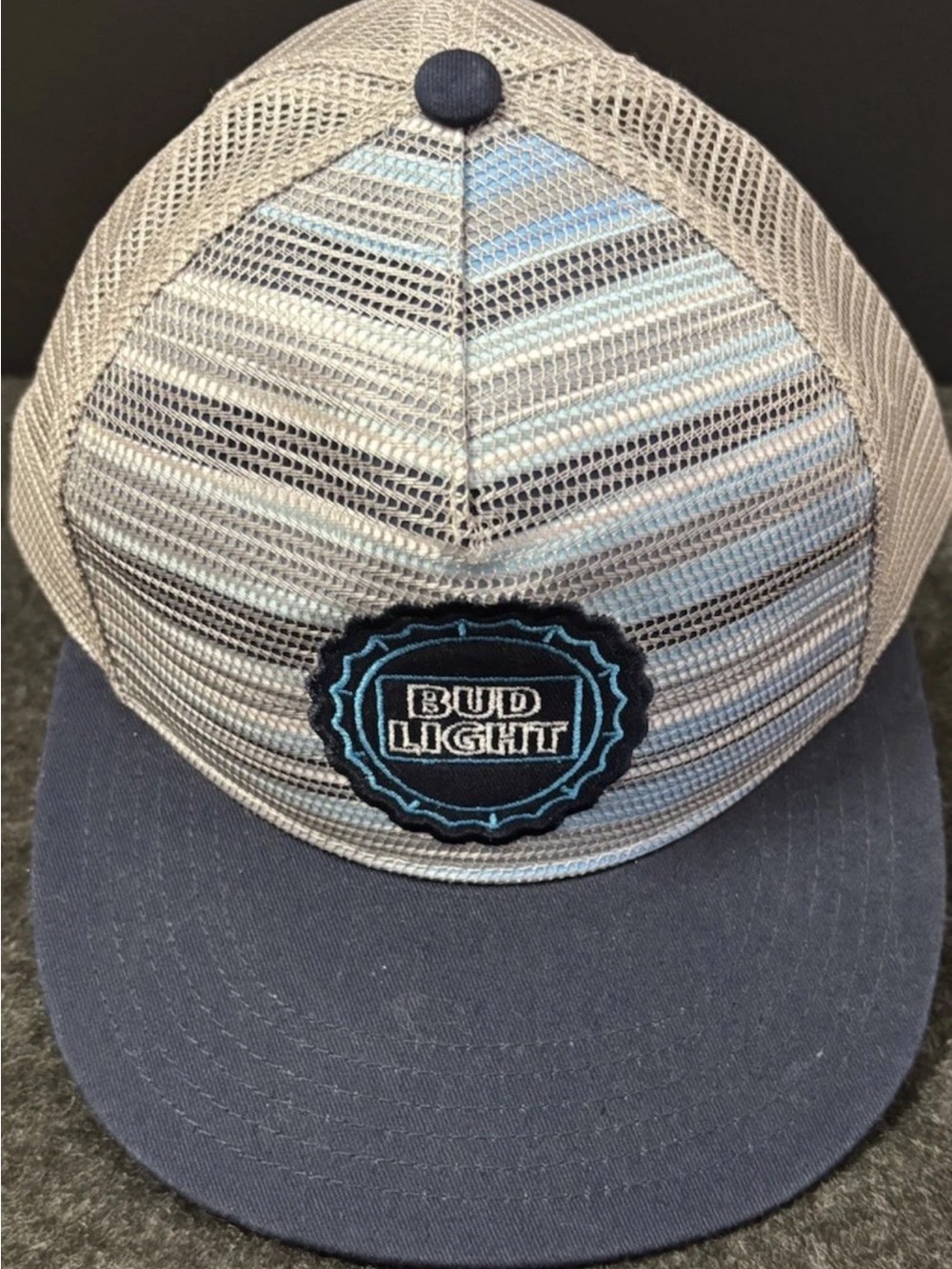 Bud Light Trucker Hat Snapback Adjustable Navy Blue Gray Mesh Cap